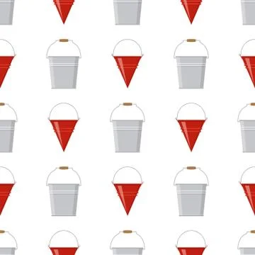 Seamless pattern with fire bucket and tin bucket empty or with water on white Stock-Illustration