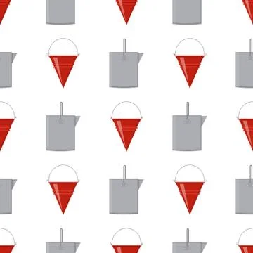 Seamless pattern with fire bucket and tin bucket empty or with water on white Stock-Illustration