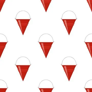 Seamless pattern with fire bucket. Red metal cone bucket empty or with water  Stock Illustration