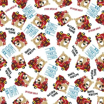 Seamless pattern of fire fighter car with bear fire fighter 스톡 일러스트