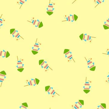 Seamless pattern fire firework rocket cartoon vector Stock Illustration