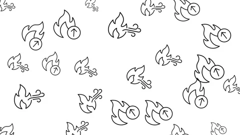 Seamless Pattern of Fire Flame and Prohibited Fire Icons on White Background Stock Footage 345539333