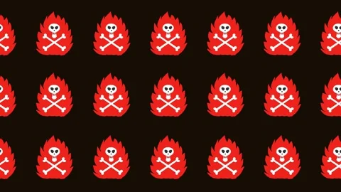 Seamless pattern of fire flames with skull and crossbones hazard symbols cartoon Video stock 325578462