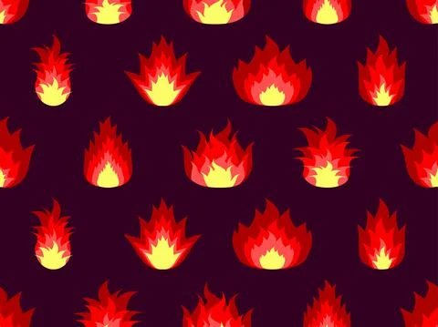 Seamless pattern with fire icons. Flame in a flat style. Red blaze design for Stock Illustration