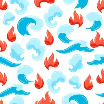 Seamless pattern with fire, water and cloud. Ilustración de archivo