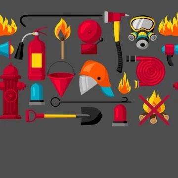 Seamless pattern with firefighting items. Fire protection equipment Illustrazione stock
