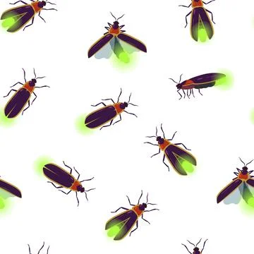 Seamless pattern with firefly beetle flying with different angles for textile Stock Illustration