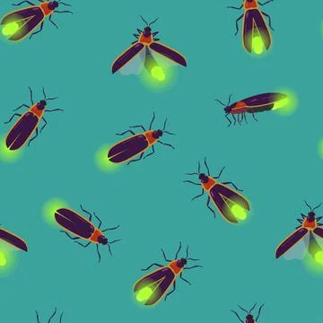 Seamless pattern with firefly beetle flying with different angles for textile Stock Illustration