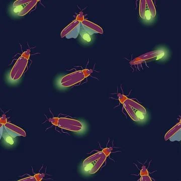 Seamless pattern with firefly insects flying with different angles. Vector Stock Illustration