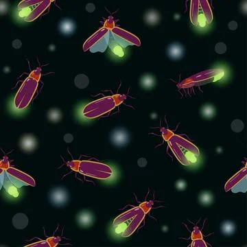 Seamless pattern with firefly insects flying with different angles. Vector Stock Illustration