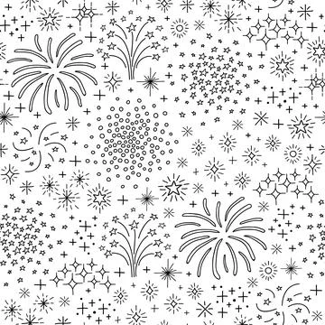 Seamless pattern with fireworks and petards. Stock Illustration