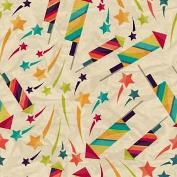 Seamless pattern with fireworks on crumpled paper Stock Illustration