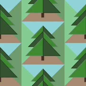 Seamless Pattern with Firs, Ground and Sky Stock Illustration