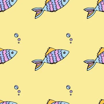 Seamless pattern with fish and bubbles. Vector illustration Illustrazione stock