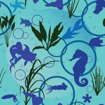 Seamless pattern with fish and sea animals. vector illustration Stock Illustration