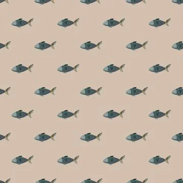 Seamless pattern fish on beige background. Minimalist ornament with sea anima Stock Illustration
