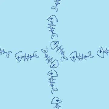 Seamless pattern fish bone. Hand drawn background bones. Doodle of skeleton f Illustrazione stock