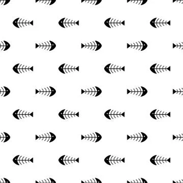 Seamless pattern fish bone vector white background Stock Illustration