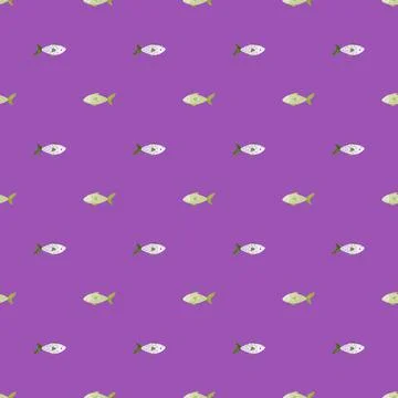 Seamless pattern fish on bright violet background. Abstract ornament with sea Illustrazione stock
