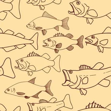Seamless pattern with fish. Cod fish, bass fish. Design element for poster, c Stock Illustration