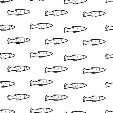 Seamless pattern with fish doodle style. Vector illustration a flock of fish, Illustrazione stock
