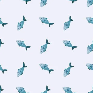 Seamless pattern fish on gray background. Minimalist ornament with sea animal Stock Illustration