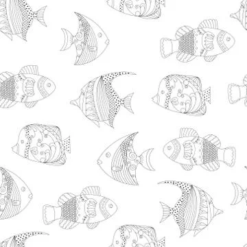Seamless pattern Fish, ornamental graphic fish, floral line pattern. Vector. Illustrazione stock
