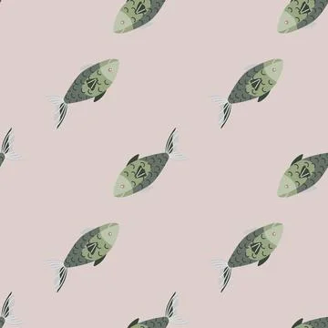 Seamless pattern fish on pastel brown background.Abstract ornament with sea a Stockillustratie