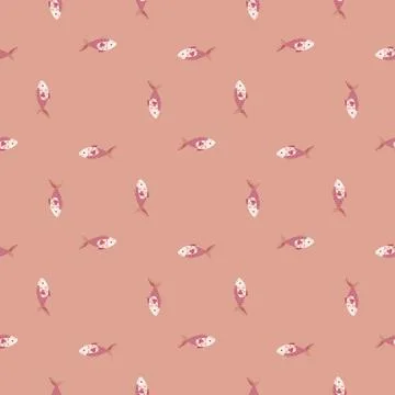 Seamless pattern fish on pastel pink background. Abstract ornament with sea a Stockillustratie