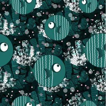 Seamless pattern with fish pattern. dark background. Trendy seamless design w Illustrazione stock