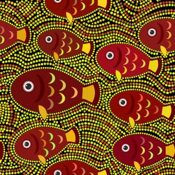 Seamless pattern Fish red yellow orange red brown multicolored bright mosaic  Stock Illustration