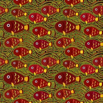 Seamless pattern Fish red yellow orange red brown multicolored bright mosaic  Stock Illustration