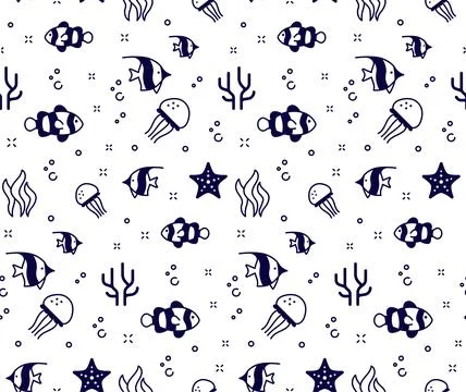 Seamless pattern with fish. Repeating design element for printing on fabric Stock Illustration