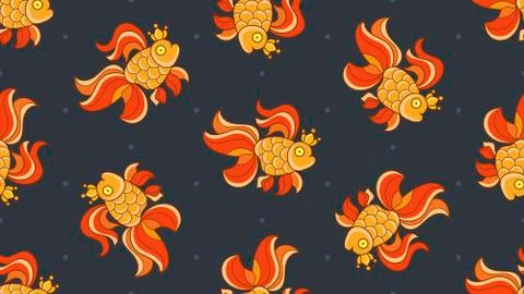 Seamless Pattern With Fish In Sea Background. Cute Illustration Stock Illustration