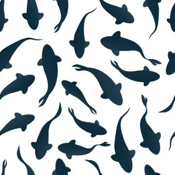 Seamless pattern with fish silhouette swimming on light background. Stock Illustration