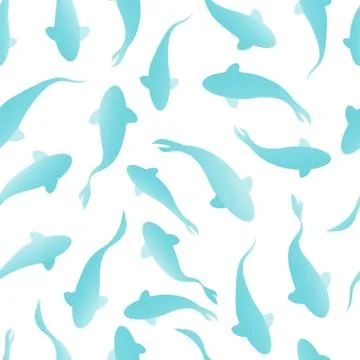 Seamless pattern with fish silhouette swimming on light background. Stock Illustration