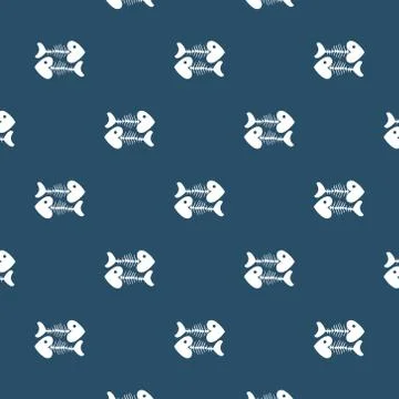 Seamless pattern of fish skeleton with head-heart Stock Illustration