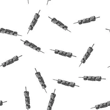 Seamless pattern fish skewered food sketch hand drawn Stock Illustration