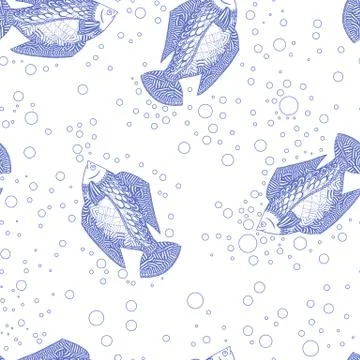Seamless pattern the fish swimming. Vector of underwater world. Marine life W Stock Illustration