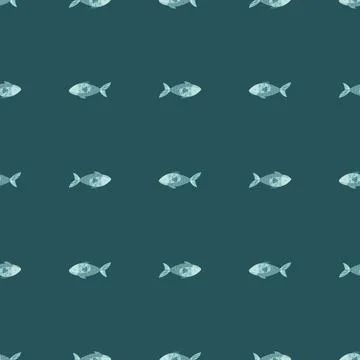 Seamless pattern fish on teal background. Abstract ornament with sea animals. Illustrazione stock
