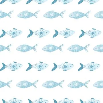 Seamless pattern fish on white background. Modern ornament with sea animals. Stock Illustration