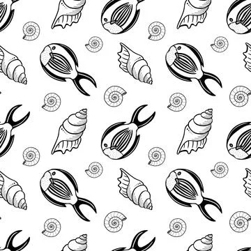 Seamless pattern with fishes and shells Illustrazione stock
