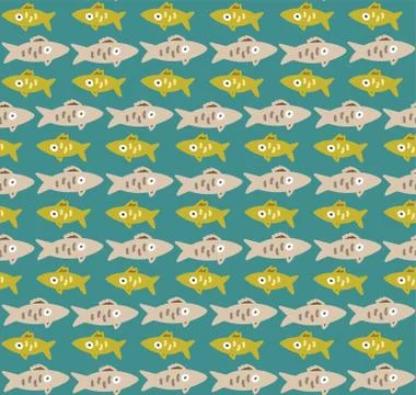 Seamless pattern with fishes rows Stock Illustration