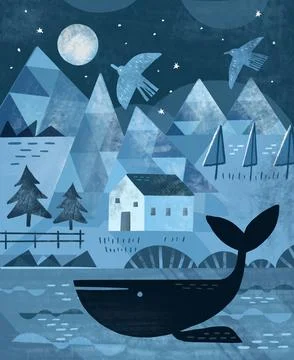 Seamless pattern with fishes, whales quality illustration Illustrazione stock