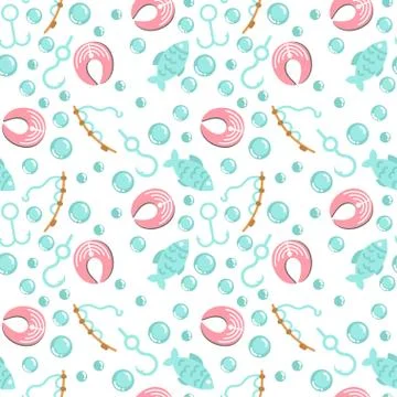 Seamless Pattern With Fishing Elements Stock Illustration