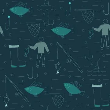 Seamless pattern with fishing elements. Stock Illustration