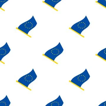 Seamless pattern with flags of the European Union on flagstaff Stock Illustration