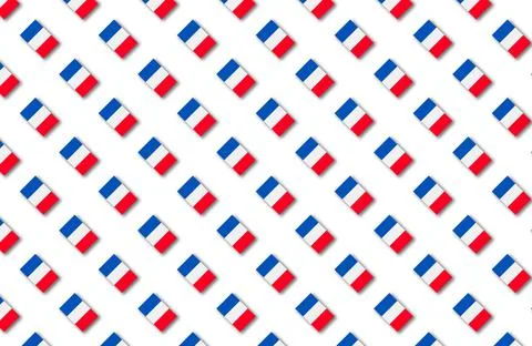 Seamless pattern of the flags of France in diagonal rows on a white backgroun Stock Illustration