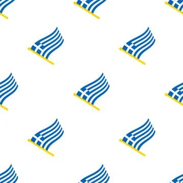 Seamless pattern with flags of Greece on flagstaff Stock Illustration