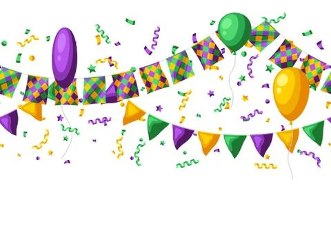 Seamless pattern with flags in Mardi Gras colors. Stock-Illustration